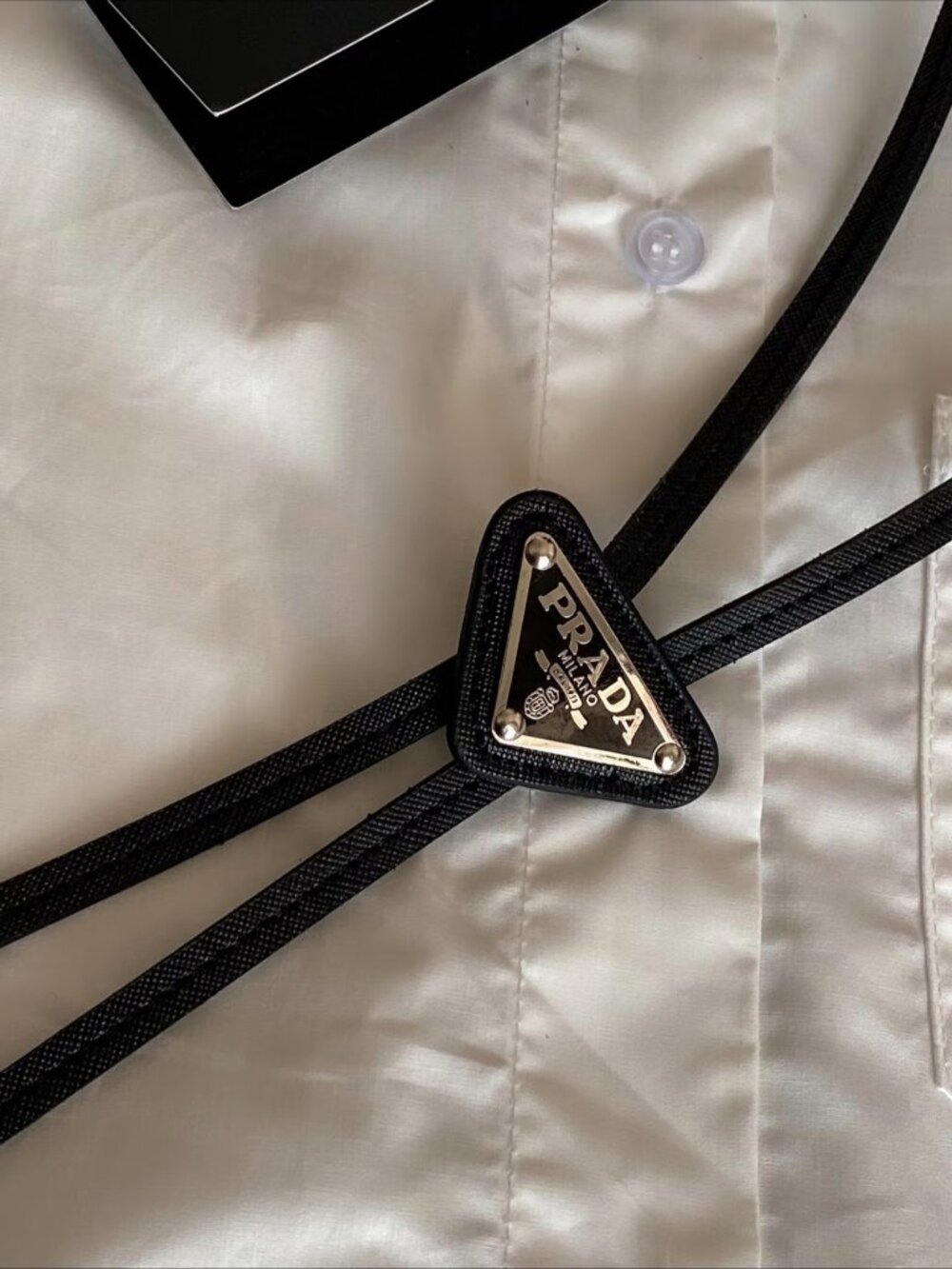 Authentic PRADA Black Saffiano Leather Bolo Tie Unisex👩🏻‍🤝‍🧑🏻👔with box
